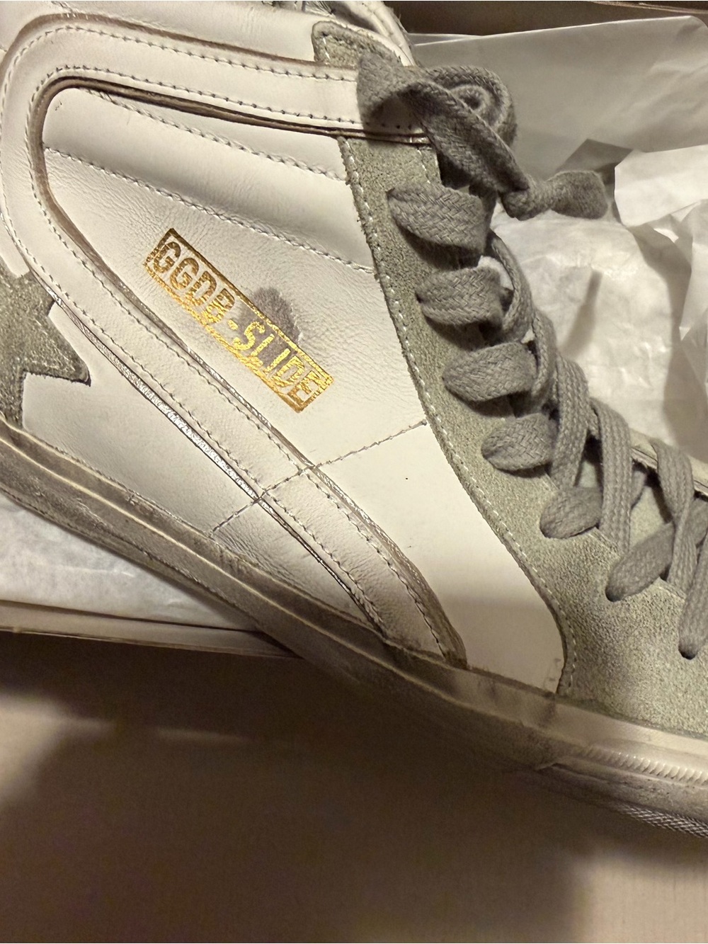 Golden Goose Slide Classic Womens High-Top Sneakers in White/Ice New In Box
